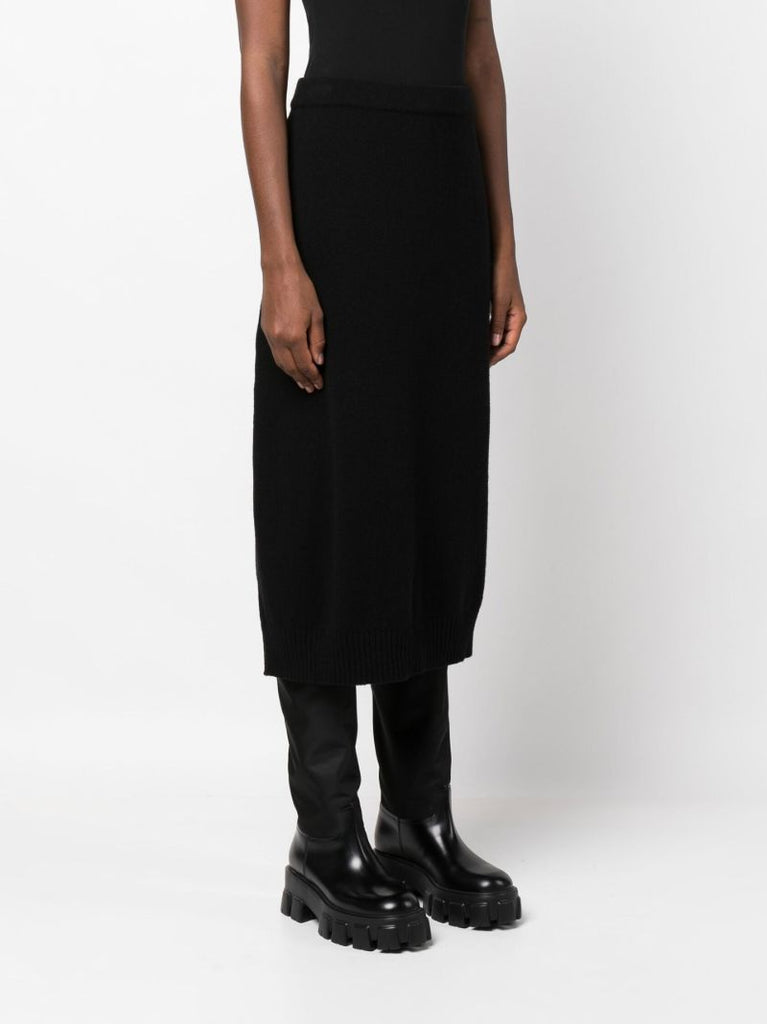 Black Cashmere Knit Midi Skirt