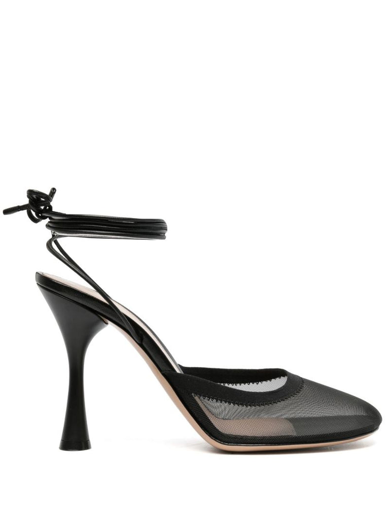 Black Celenie 95 Ankle Tie Leather Pumps
