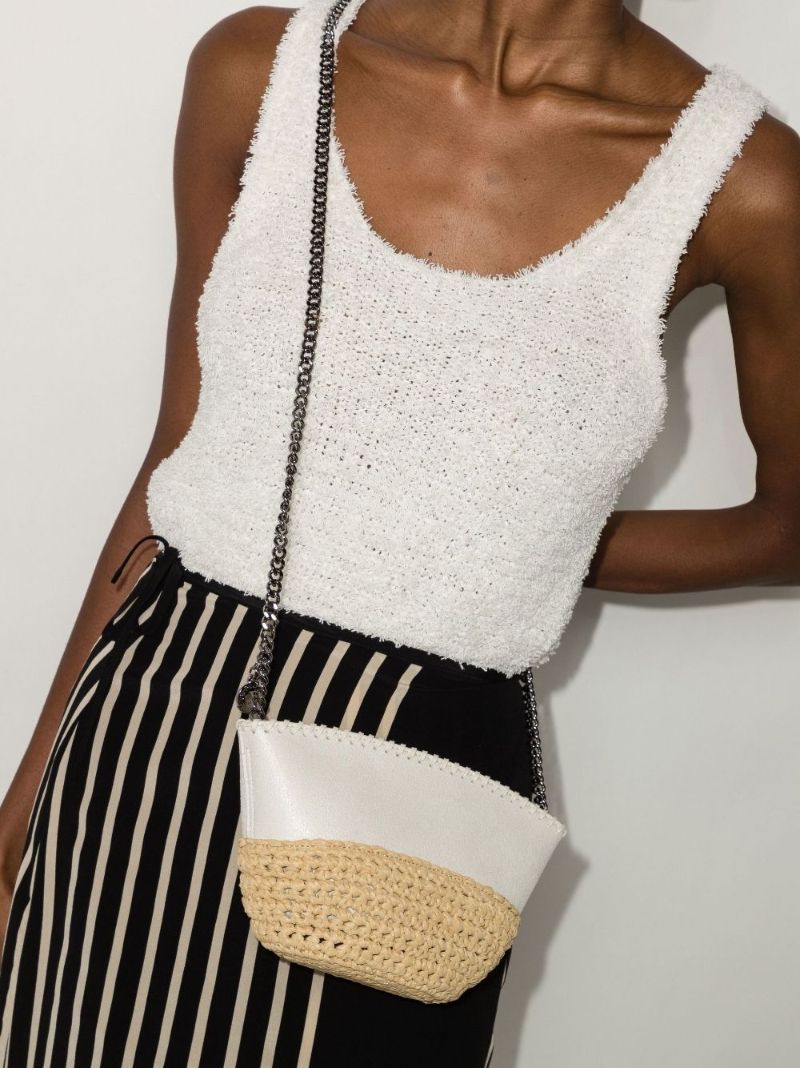 Neutral Falabella Mini Raffia Shoulder Bag