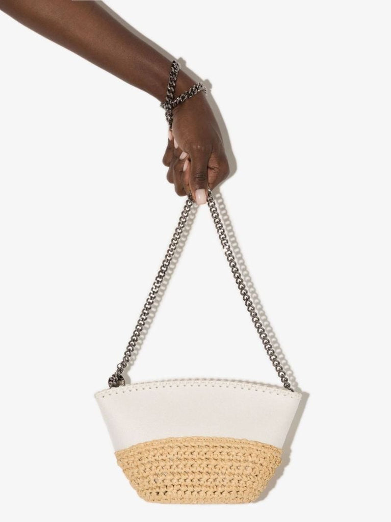 Neutral Falabella Mini Raffia Shoulder Bag