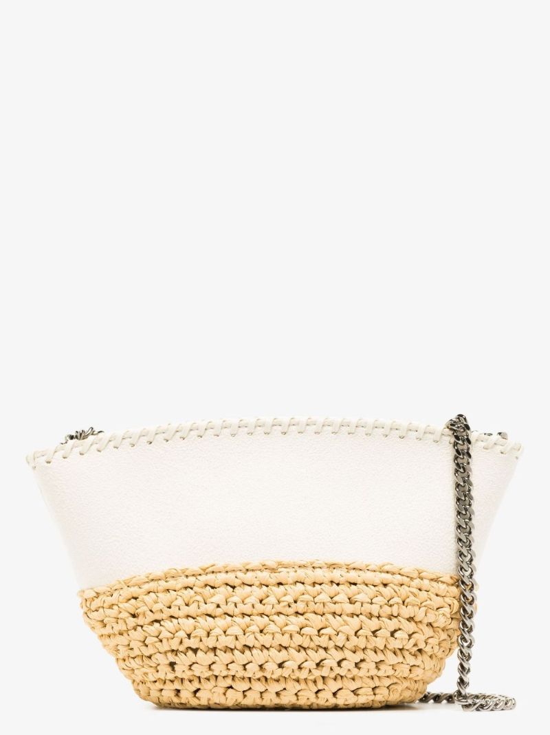 Neutral Falabella Mini Raffia Shoulder Bag