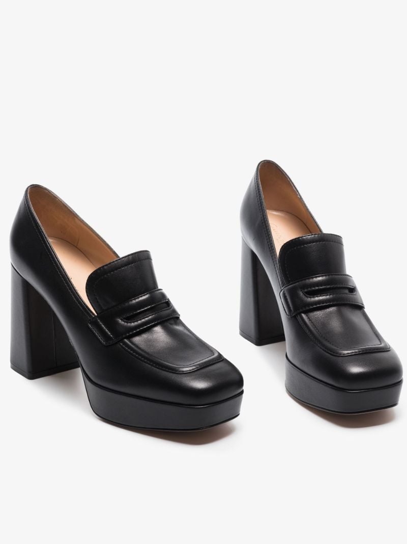 Black 100 Leather Platform Loafers