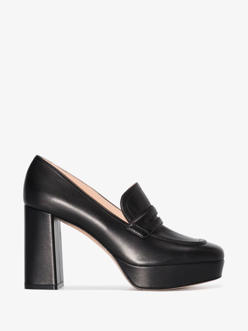 Black 100 Leather Platform Loafers
