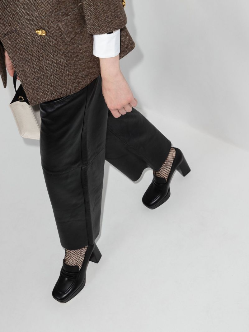 Black 100 Leather Platform Loafers