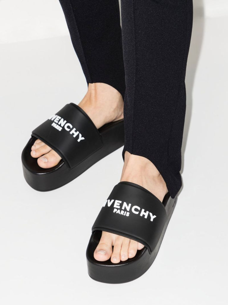 Black Flatform Rubber Slides