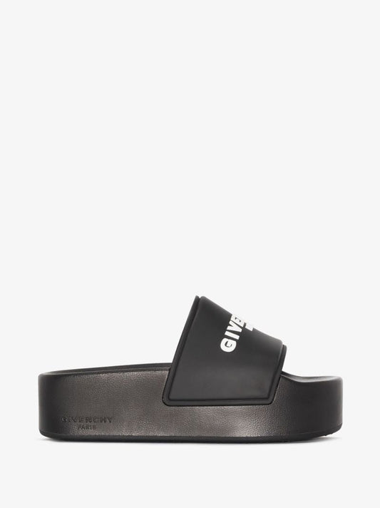 Black Flatform Rubber Slides