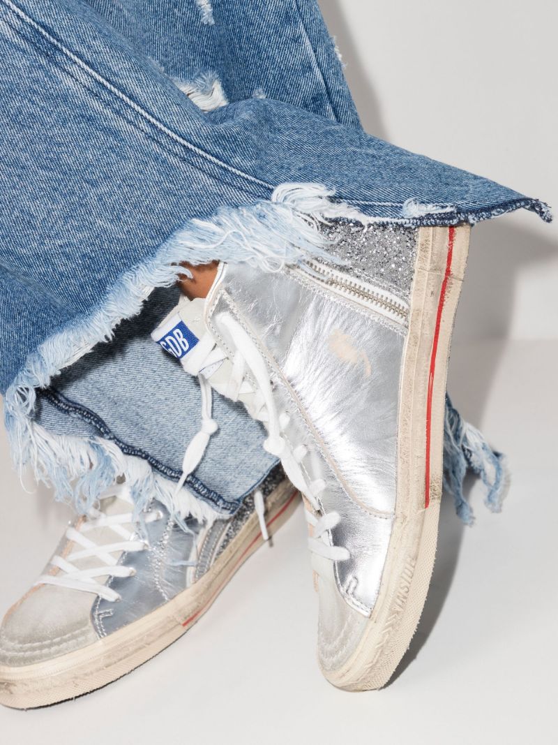 Silver Golden Goose Slide High Top Leather Sneakers
