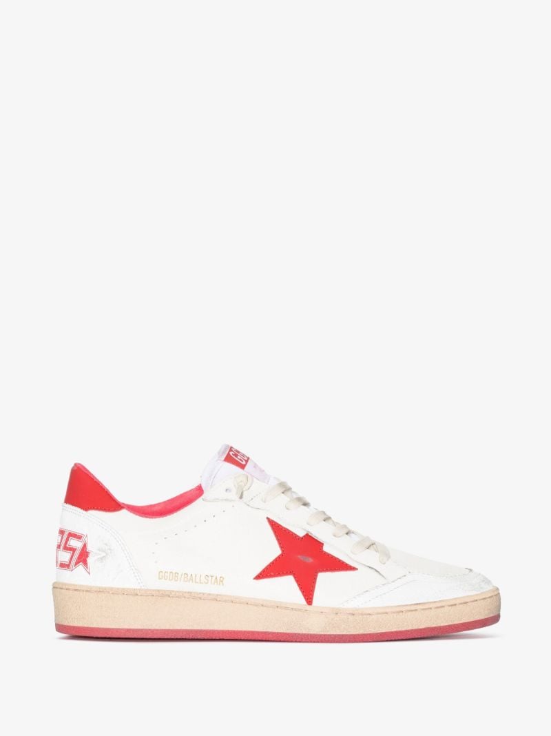 White and Red Ball Star Leather Sneakers