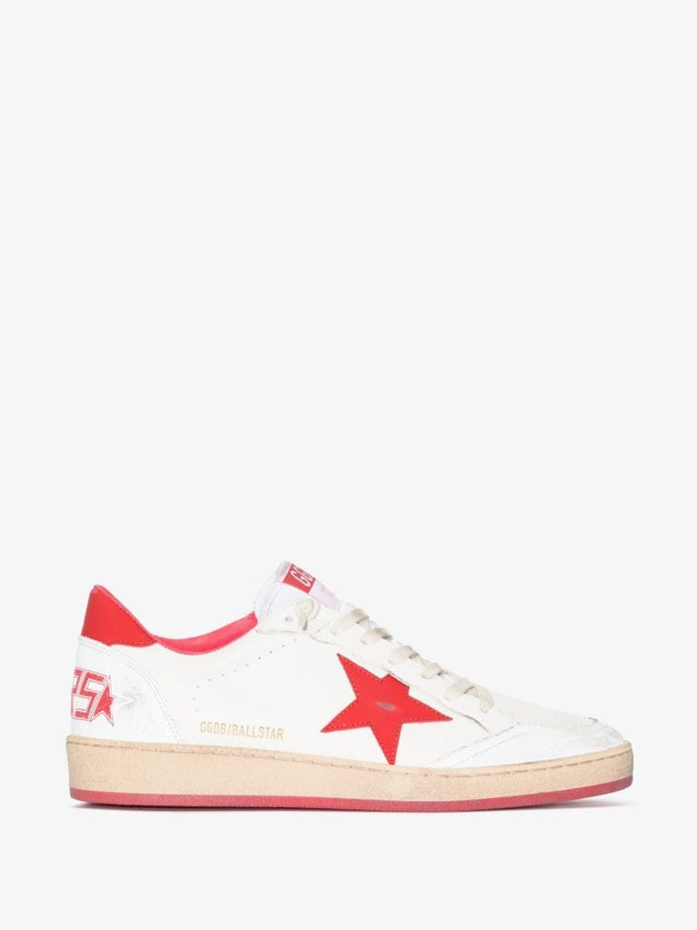 White and Red Ball Star Leather Sneakers