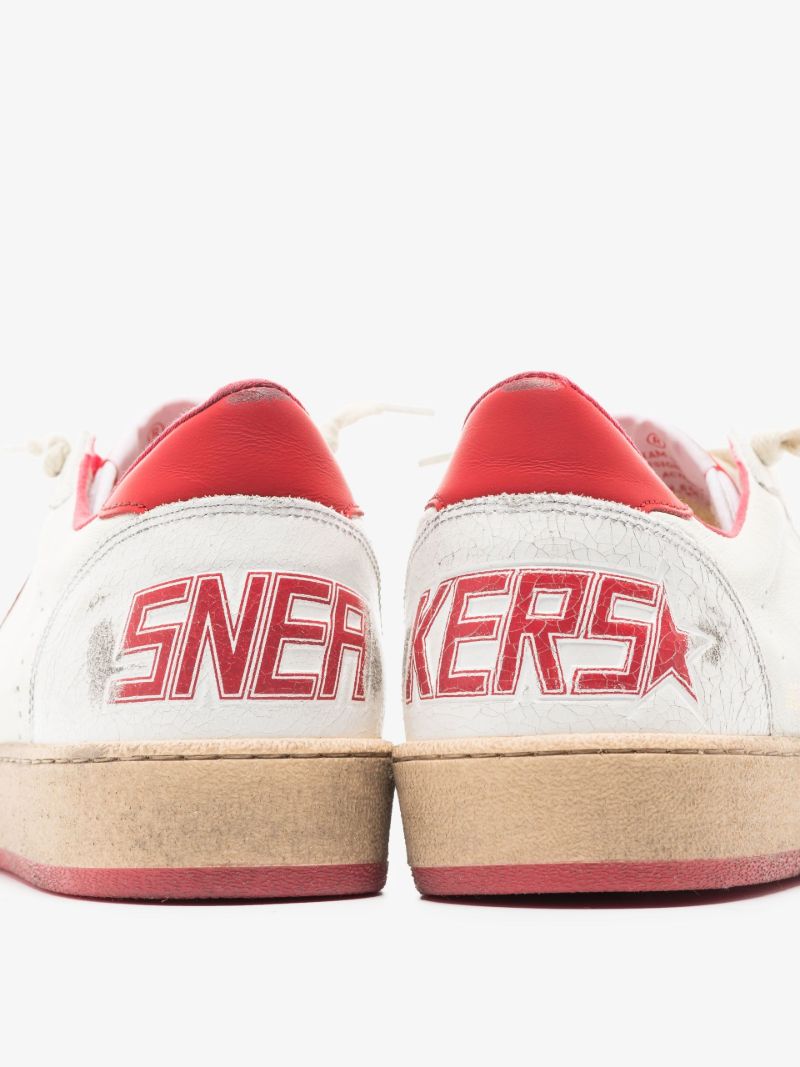White and Red Ball Star Leather Sneakers