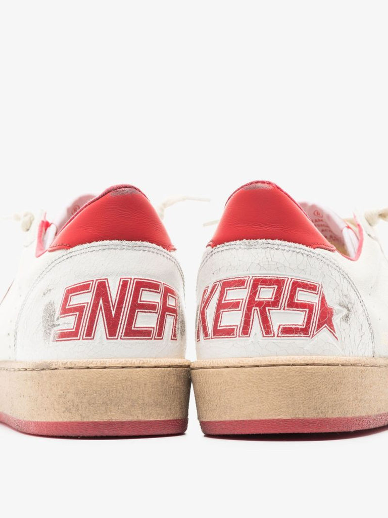 White and Red Ball Star Leather Sneakers