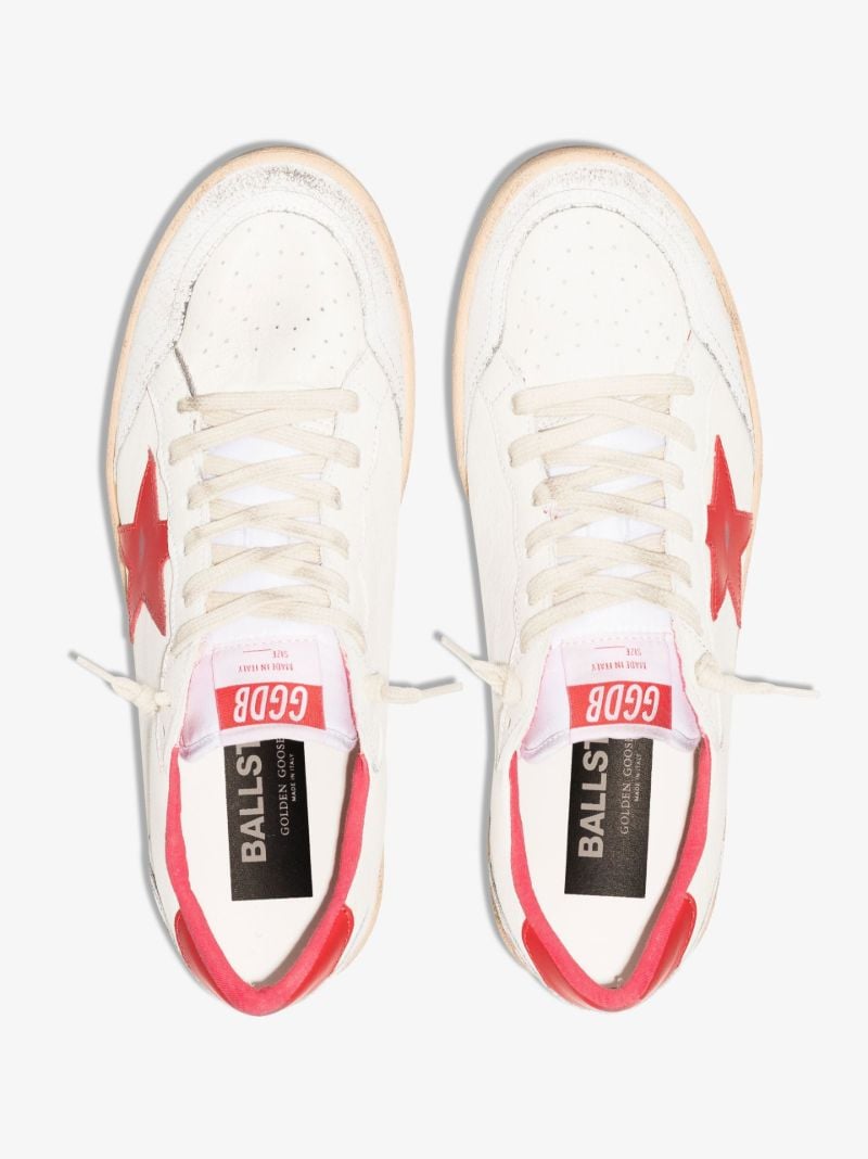 White and Red Ball Star Leather Sneakers