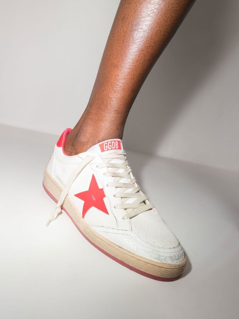 White and Red Ball Star Leather Sneakers