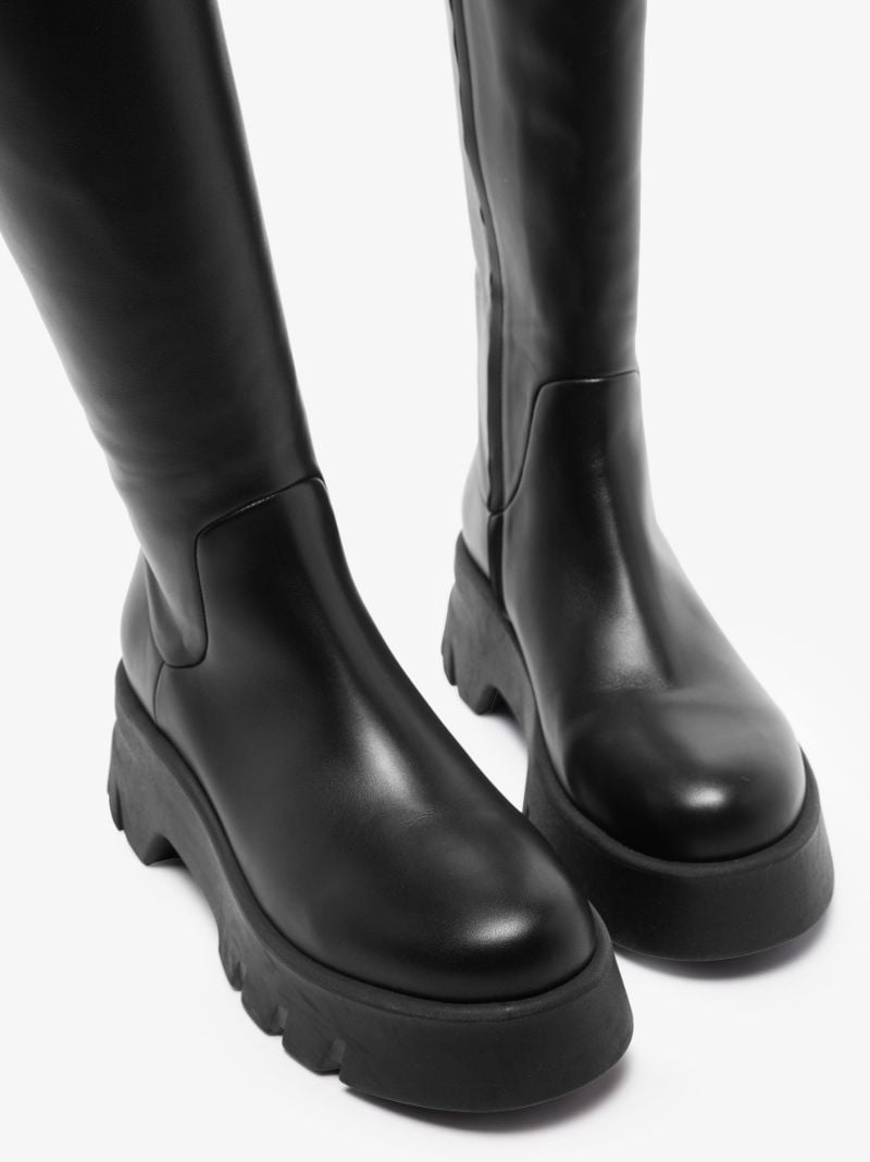 Black Knee-high Chunky Leather Boots
