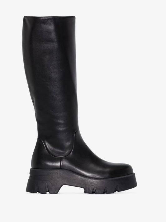 Black Knee-high Chunky Leather Boots