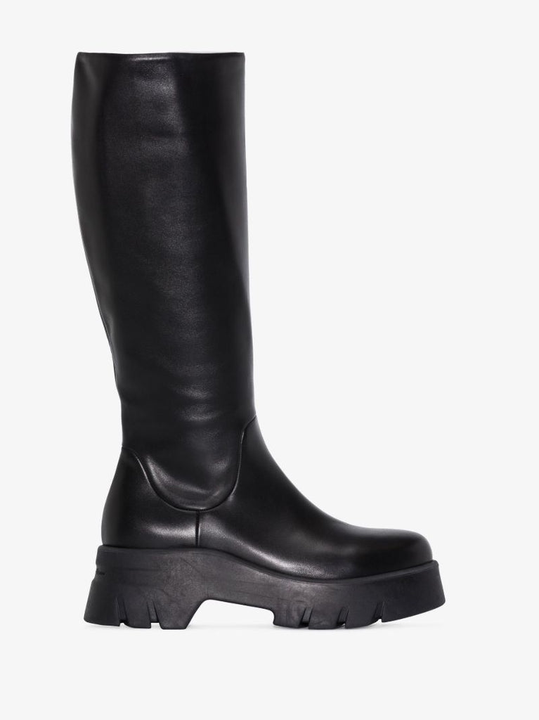 Black Knee-high Chunky Leather Boots
