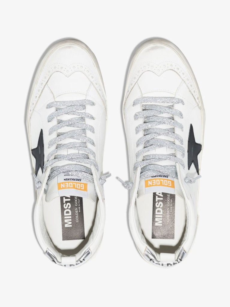 White Mid-star Leather Sneakers