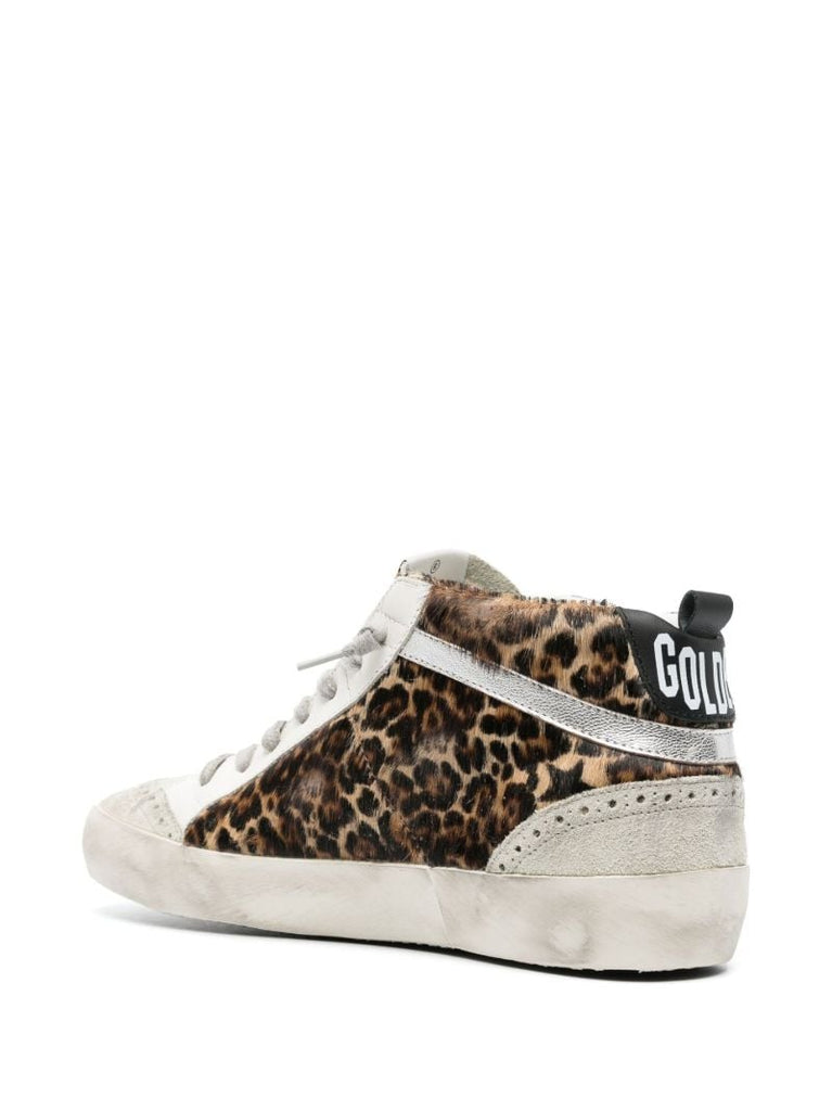 Brown Mid Star Leopard Print Leather Sneakers