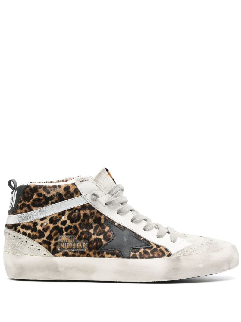Brown Mid Star Leopard Print Leather Sneakers