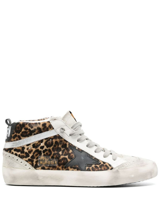 Brown Mid Star Leopard Print Leather Sneakers