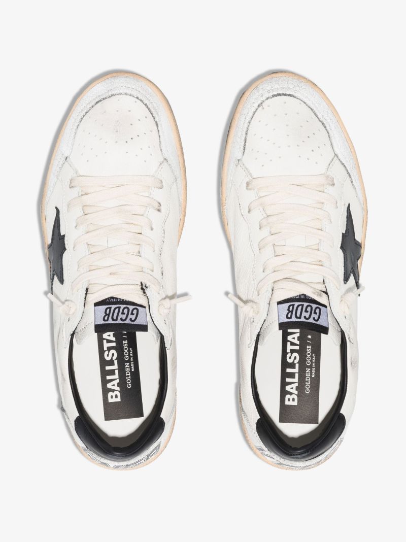 White and Black Ball Star Leather Sneakers
