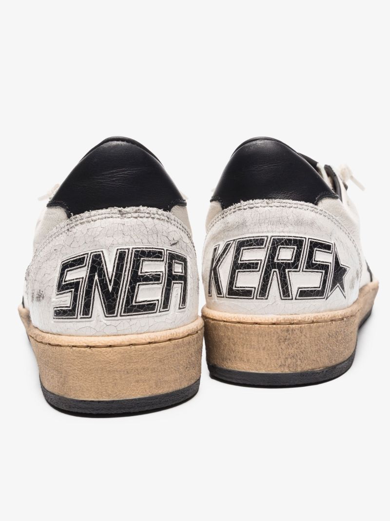 White and Black Ball Star Leather Sneakers