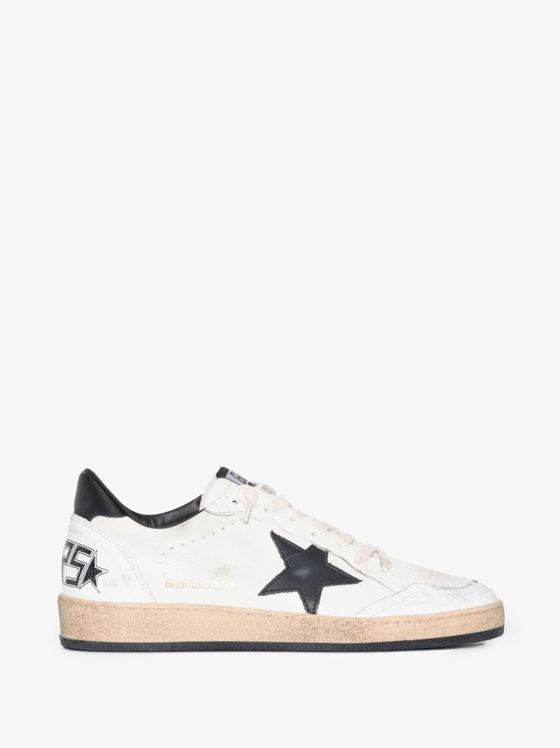 White and Black Ball Star Leather Sneakers