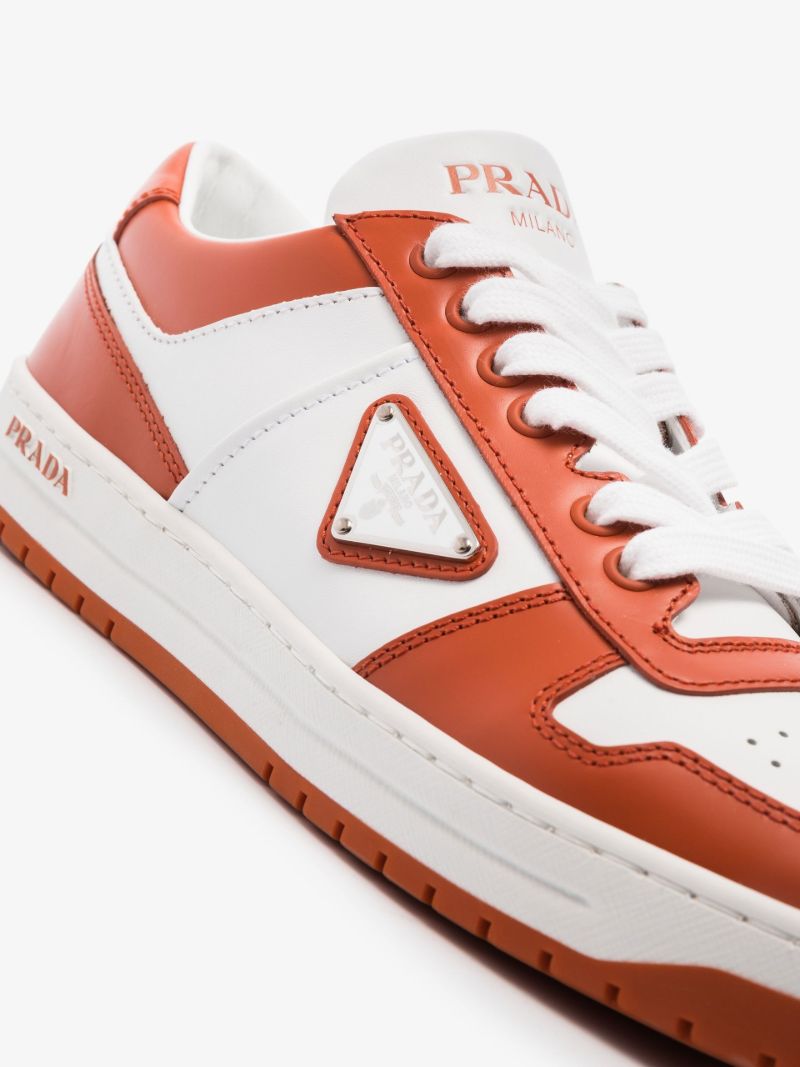 White and Orange Downtown Low Top Leather Sneakers