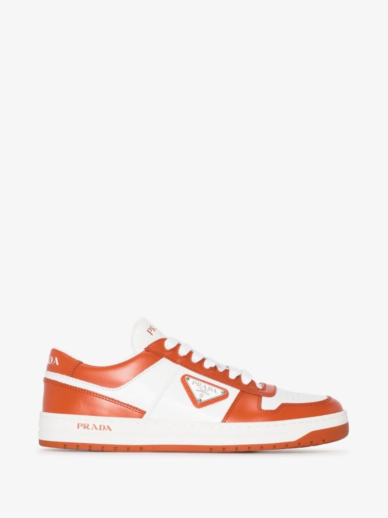 White and Orange Downtown Low Top Leather Sneakers