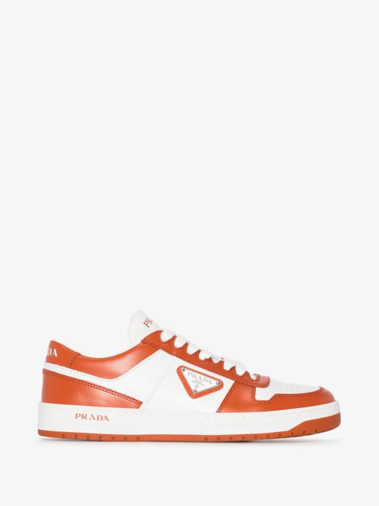 White and Orange Downtown Low Top Leather Sneakers
