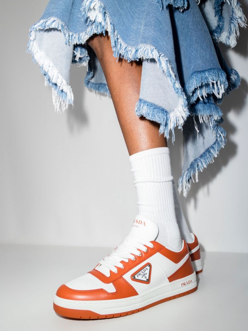 White and Orange Downtown Low Top Leather Sneakers