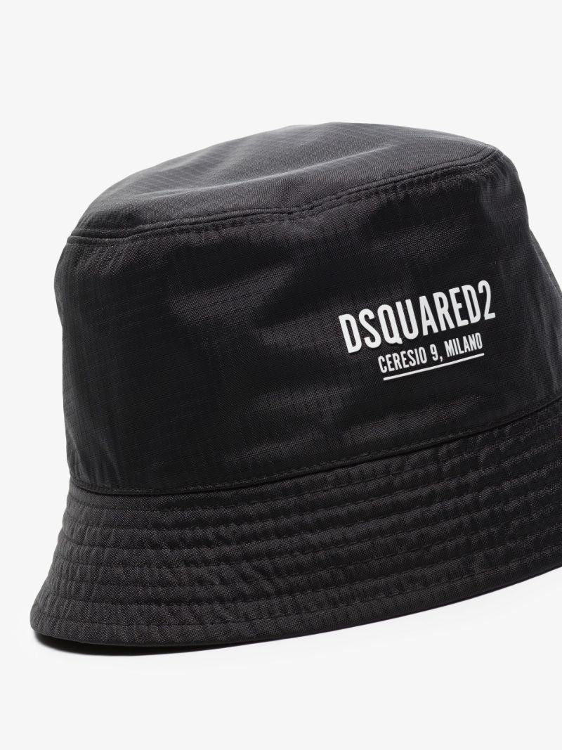 Black Logo Print Ripstop Bucket Hat