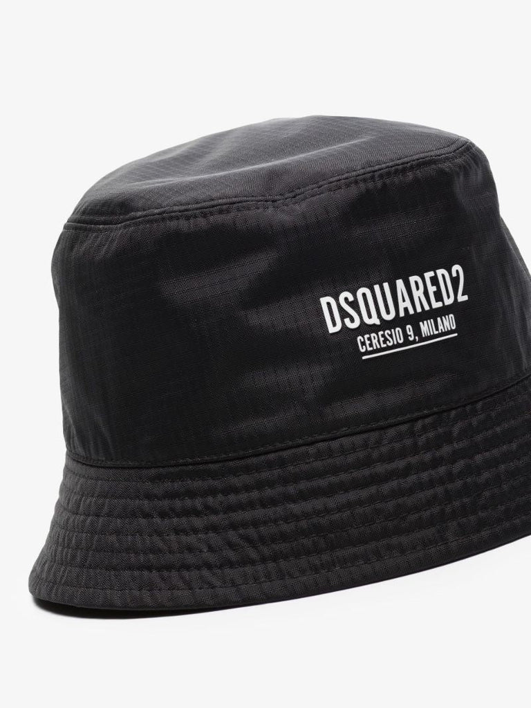 Black Logo Print Ripstop Bucket Hat
