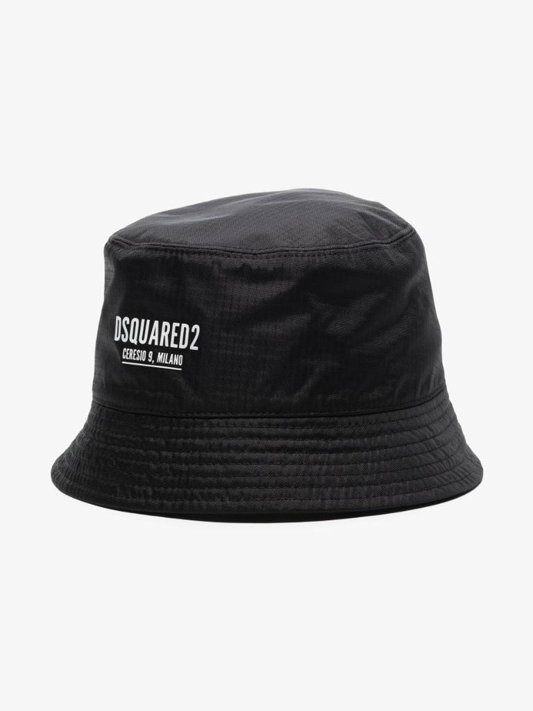 Black Logo Print Ripstop Bucket Hat