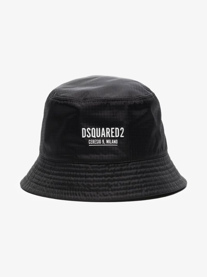 Black Logo Print Ripstop Bucket Hat