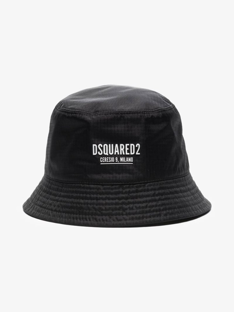 Black Logo Print Ripstop Bucket Hat