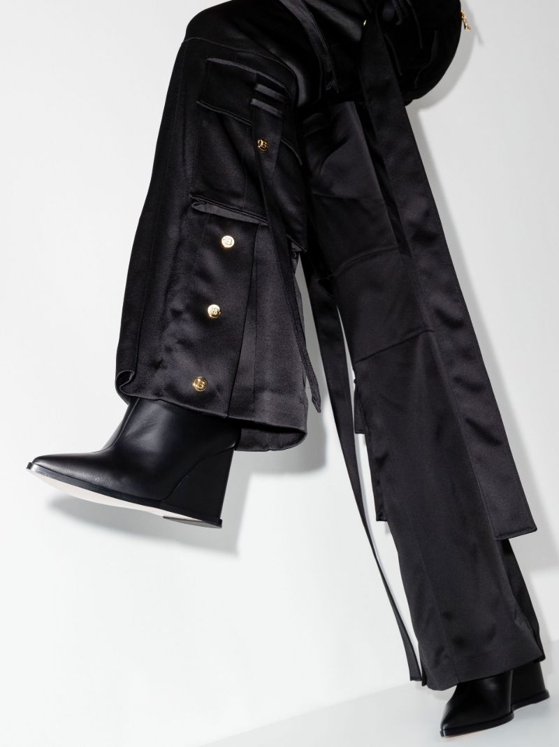 Black 85 Leather Wedge Ankle Boots