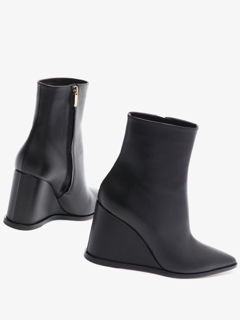 Black 85 Leather Wedge Ankle Boots