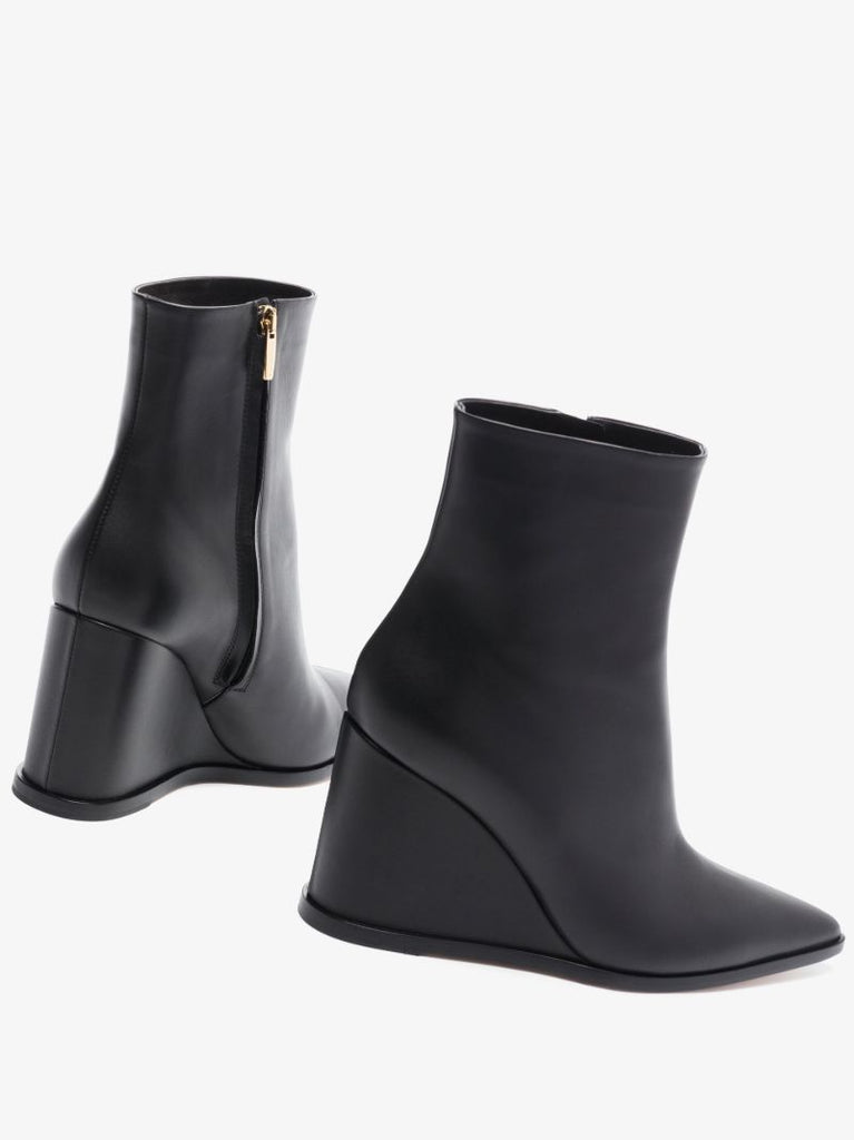 Black 85 Leather Wedge Ankle Boots