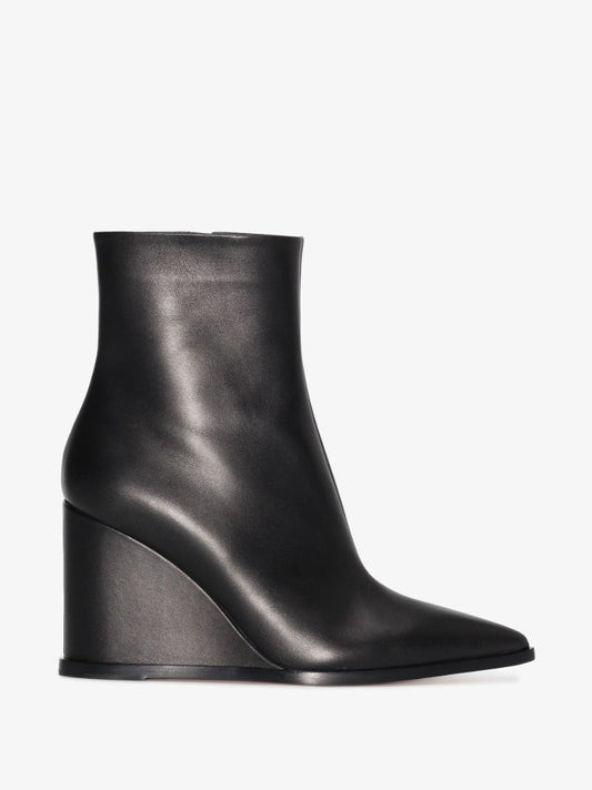 Black 85 Leather Wedge Ankle Boots