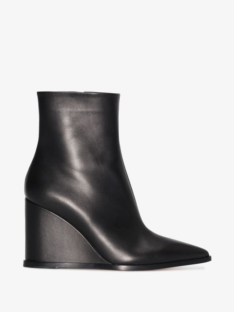 Black 85 Leather Wedge Ankle Boots