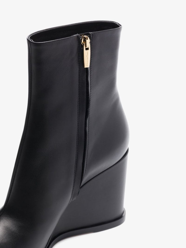 Black 85 Leather Wedge Ankle Boots
