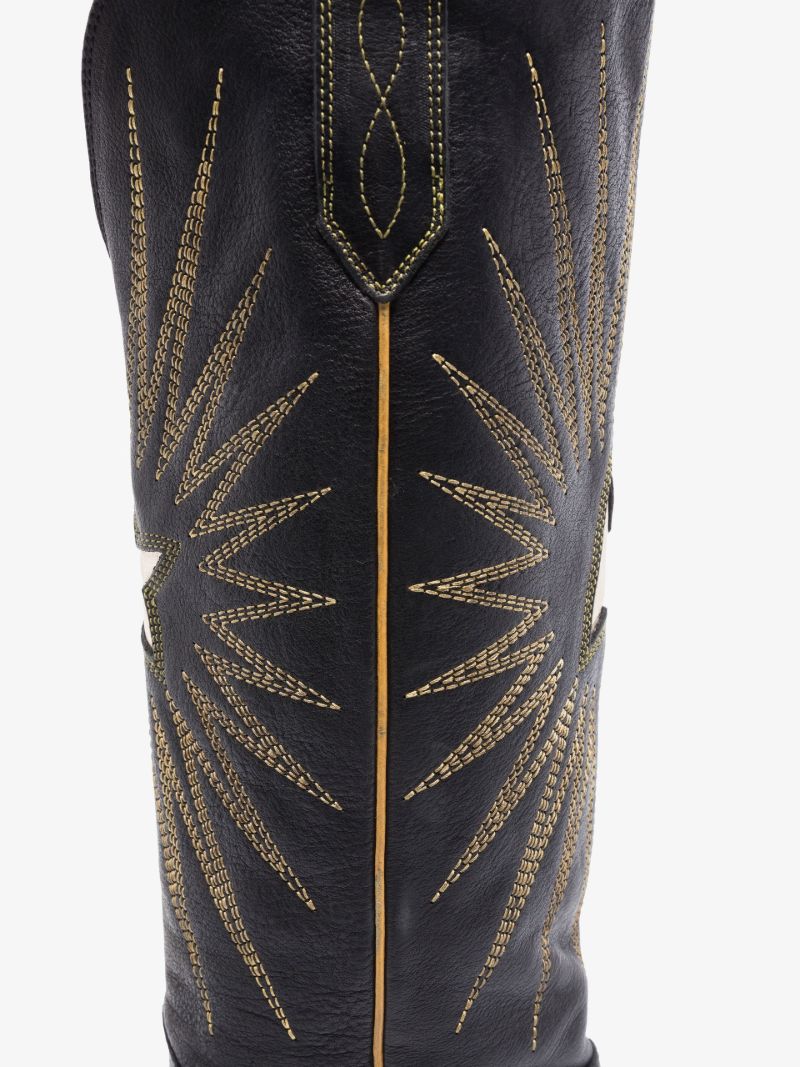 Black Wish Star Leather Western Boots