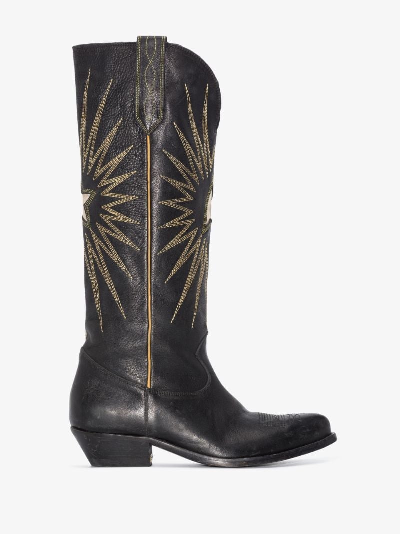 Black Wish Star Leather Western Boots