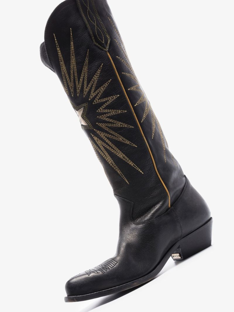 Black Wish Star Leather Western Boots