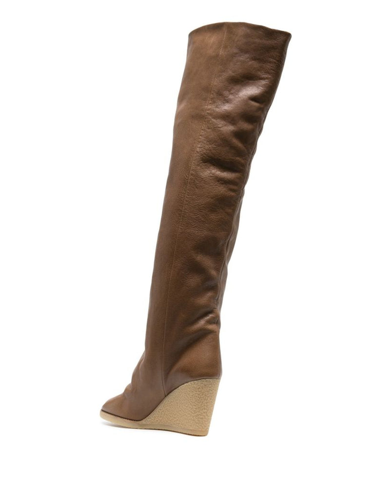 Brown Tilin 90 Knee-high Wedge Leather Boots