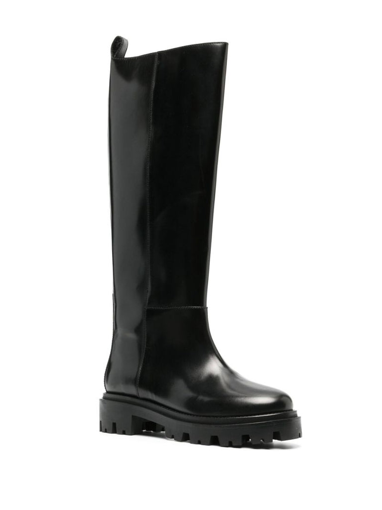 Black Cener Knee-high Leather Boots