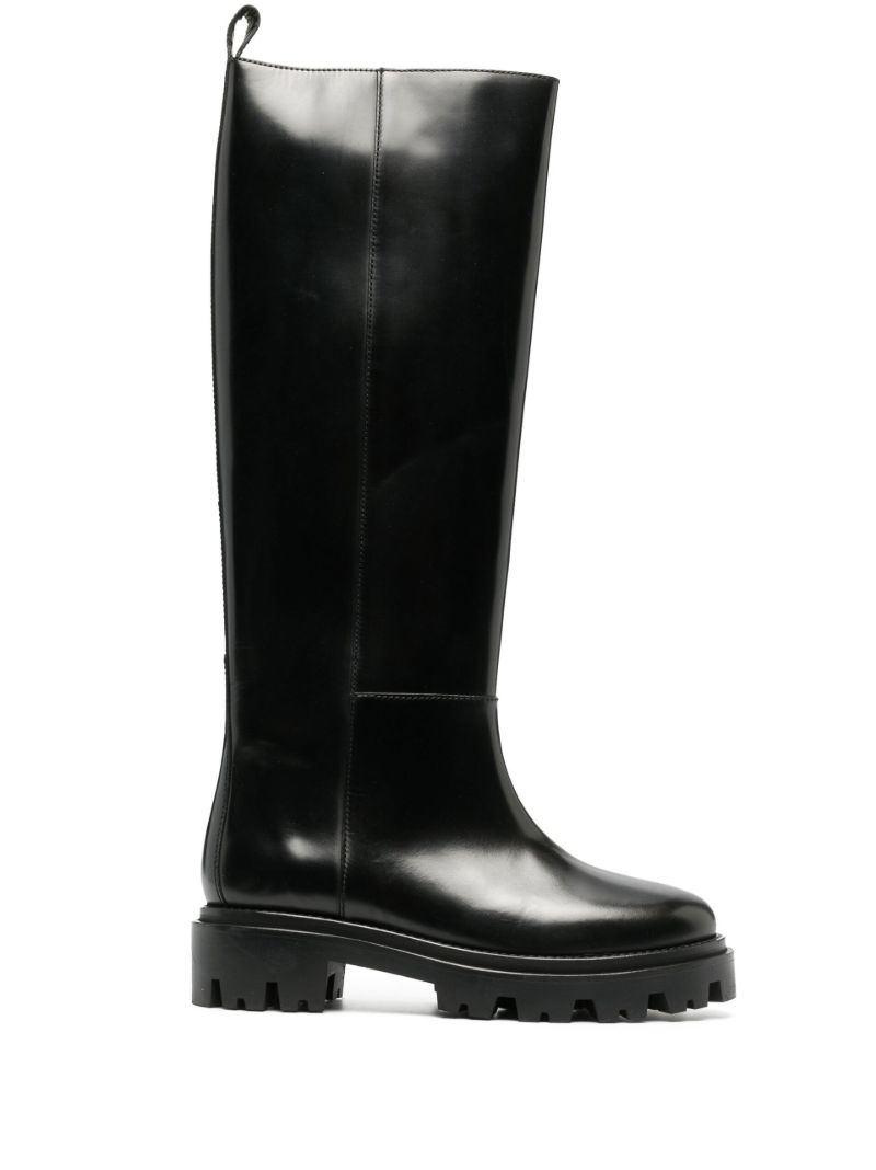 Black Cener Knee-high Leather Boots
