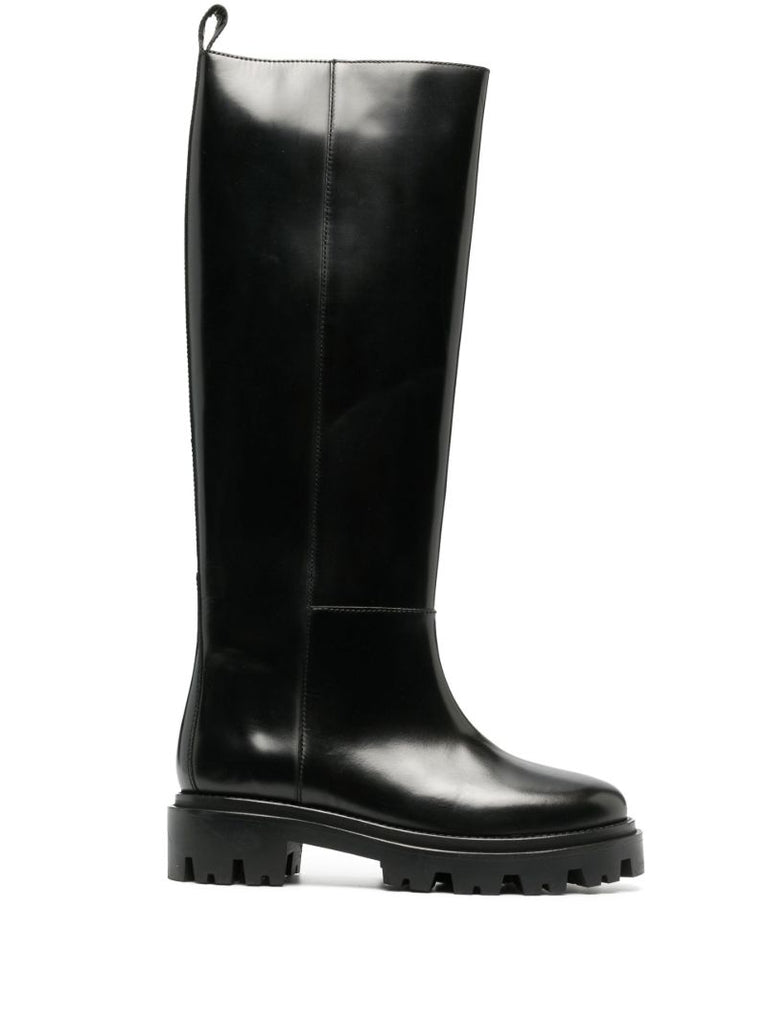 Black Cener Knee-high Leather Boots