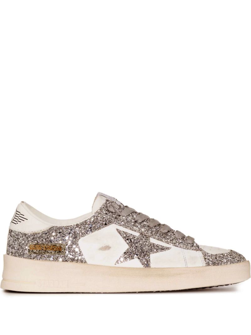 Silver and White Stardan Low Top Leather Sneakers
